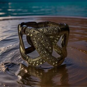 Vintage Rhinestone Encrusted Stretch Silver-tone Bangle Bracelet